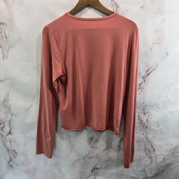 By Anthropologie T Shirt Womens Large Pink Long Sleeve Crop Tee Crew Salmon - Picture 5 of 11